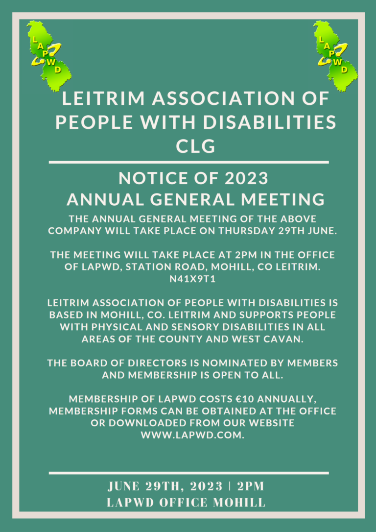 Leitrim Association of People with Disabilities CLG Notice of 2023 AGM